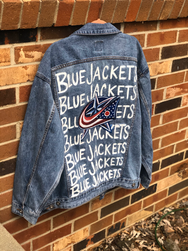 Custom painted Blue Jackets Denim Jacket Kaitlin Hennessy Art